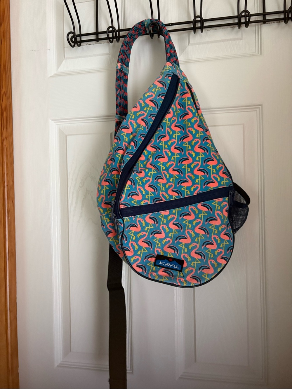 KAVU Flamingo Rope Sling Bag Backpack Teal Pink Tropical
